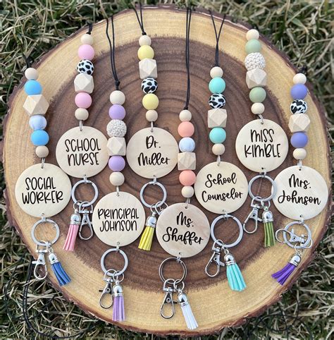 Breakaway Pastel Beaded Teacher Lanyard, ID Badge Holder, Lanyard for Keys, Gifts for Teachers ...