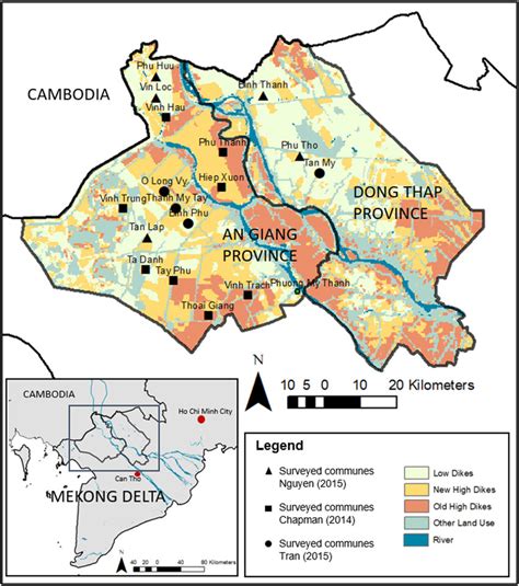 Survey sites and dike types (low dikes, new high dikes and old high ...