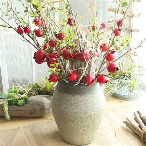 Artificial Pomegranate Berries Stems Fake Decorations Plants Flower Arrangement Accessories Home ...