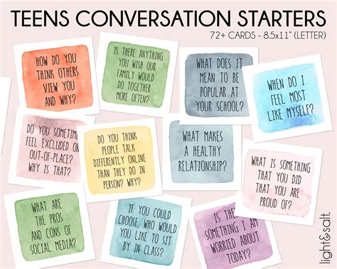 Therapy questions cards for teens, conversation starters – LightandSaltDesign