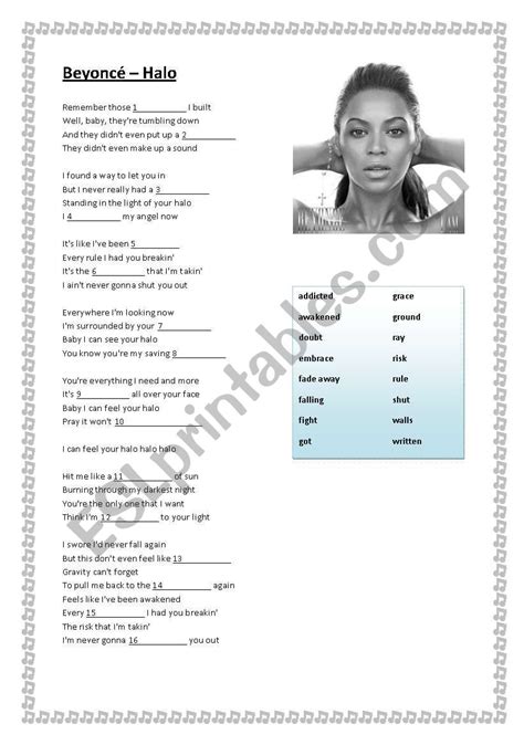 Beyoncé - Halo - ESL worksheet by hefnerka