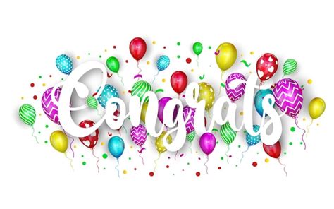 Free Vector | Congratulations lettering with balloon and confetti.