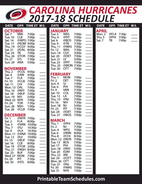 Carolina Hurricanes Schedule Printable - Tutore.org