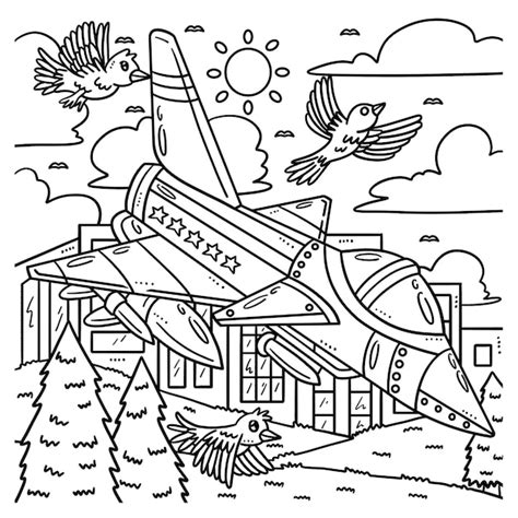 Premium Vector | Memorial day fighter jet coloring page for kids