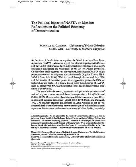 (PDF) The Political Impact of NAFTA on Mexico: Reflections on the Political Economy of ...