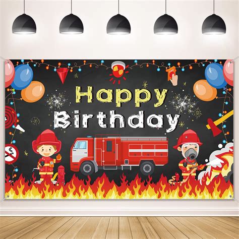 Firetruck Birthday Party Supplies Decorations Firetruck Theme Backdrop ...