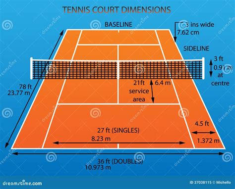 Tennis Court with Dimensions Stock Vector - Illustration of dimensions ...