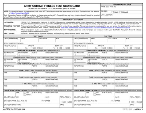 New Army ACFT Scorecard 2023 - DA Form 705