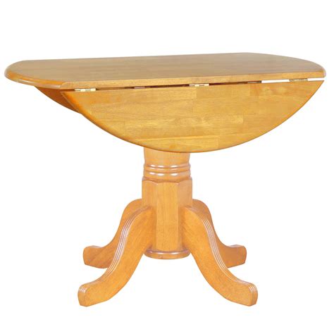 Round Drop Leaf Dining Table - Light Oak - Sunset Trading