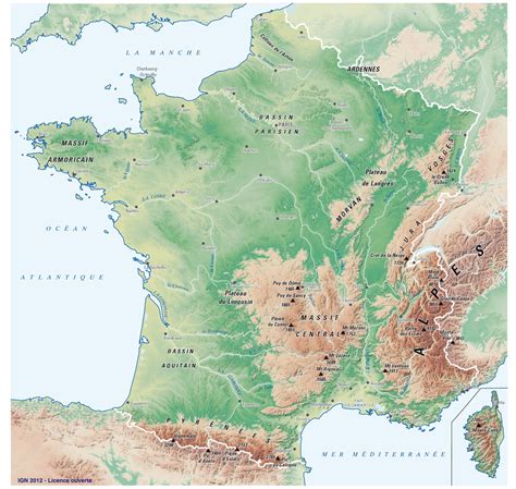 Cartes du relief de France et Quiz - Cartes de France