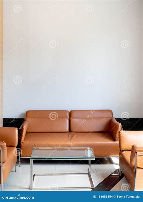 Modern Orange Leather Sofa with Glass Table on White Background Stock Photo - Image of home ...