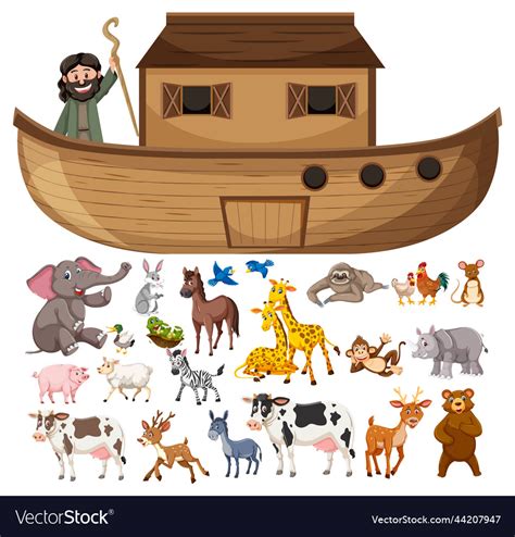 Set of noah ark animals and objects Royalty Free Vector