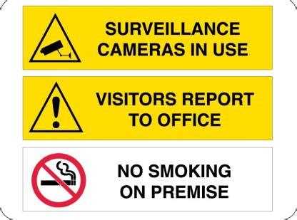 SRG INFOTECH surveillance cameras in use visitors report to office no smoking SIGN BOARD ...