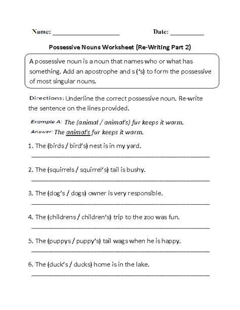 Possessive Nouns Worksheets | Re-Writing Possessive Nouns Worksheet Part 2