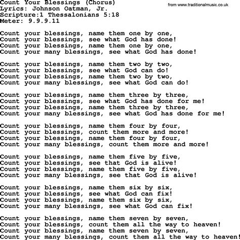 Good Old Hymns - Count Your Blessings (Chorus) - Lyrics, Sheetmusic, midi, Mp3 audio and PDF