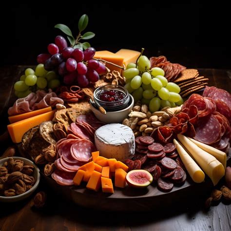 Premium AI Image | a platter of cheese meat cheese and cheese