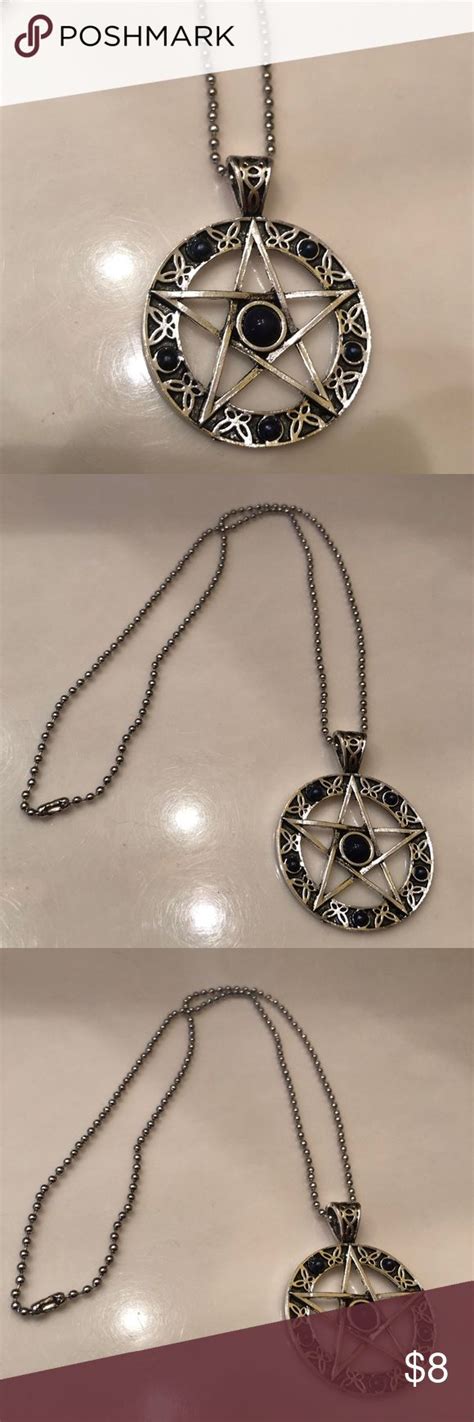 Pentagram Pentacle Silver Black Necklace Witch