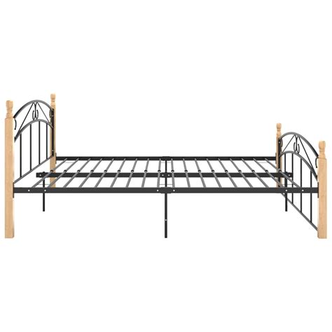 Bed Frame Black Metal and Solid Oak Wood 160x200 cm - My Four Walls | MyFourWalls.co.uk