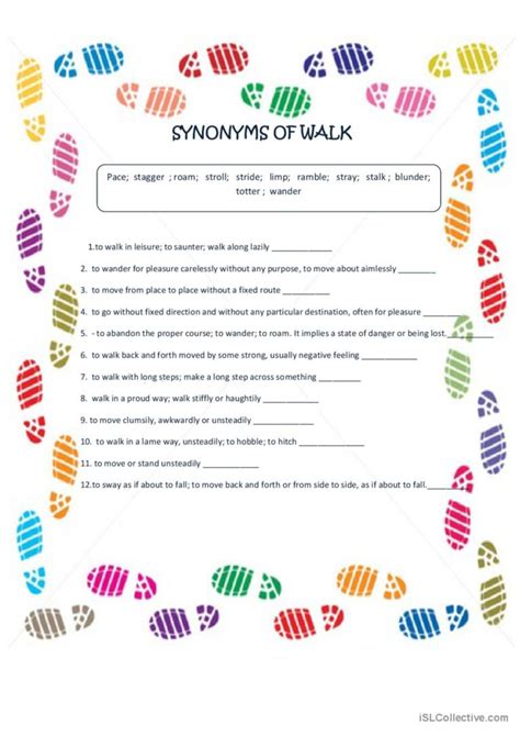 Synonyms of WALK: English ESL worksheets pdf & doc