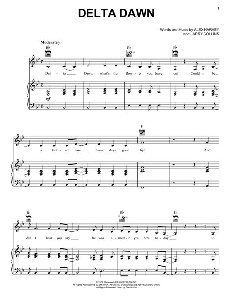 Tanya Tucker "Delta Dawn" Sheet Music Notes, Chords | Easy Guitar Tab ...