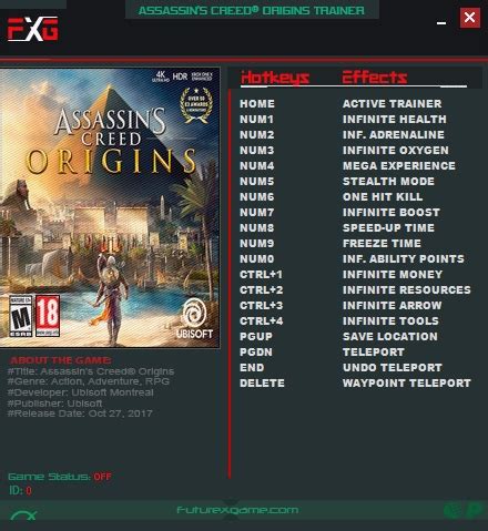 Assassin's Creed: Origins: Trainer +16 v1.21 {FutureX} - Download ...