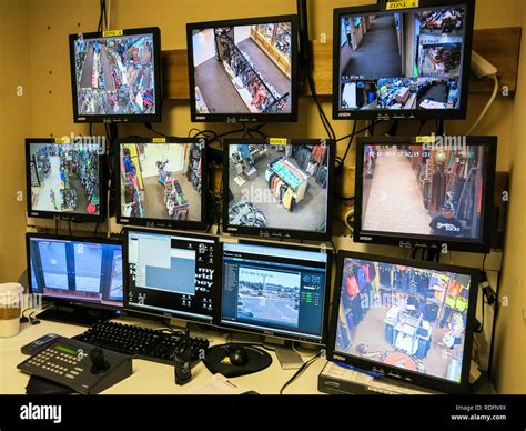 Control Room with Security Screens Department Store, USA Stock Photo ...