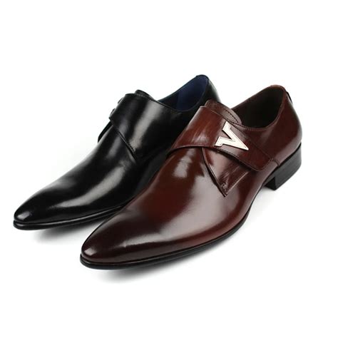 Men genuine leather dress shoes for office men career dress shoes pure ...