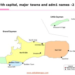 Cayman Islands Map with 7 Districts - Editable PowerPoint Maps