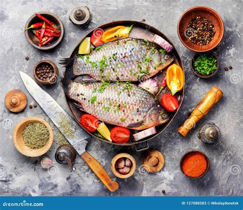 Fresh Raw Fish and Food Ingredients Stock Image - Image of cooking ...