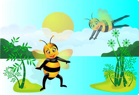 Honey Bee Cartoon Natural Background Graphic by zie project · Creative ...
