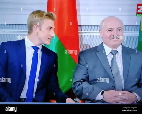 President of Belarus Alexander Lukashenko with his son Nikolai at the ...