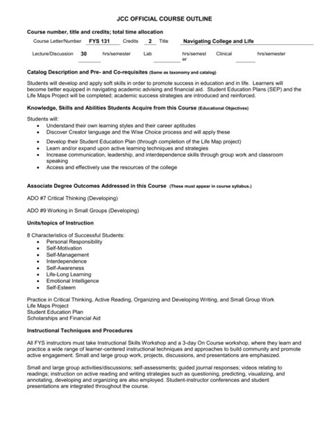 JCC OFFICIAL COURSE OUTLINE