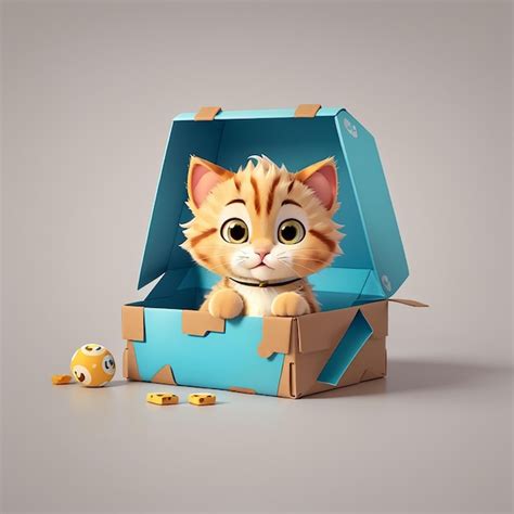 Premium Photo | Cute Cat In Box Vector Icon Illustration Cat And Box Woll Ball Animal Icon ...