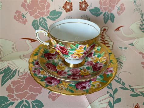 Vintage Teacup Set Vintage Floral Teacup Tuscan Teacup Trio Pink and ...