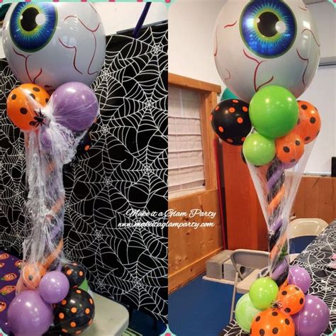 Eyeball topped Halloween balloon centerpieces. | Halloween balloons ...