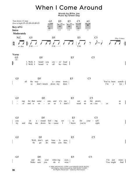 When I Come Around by Green Day - Guitar Lead Sheet - Guitar Instructor