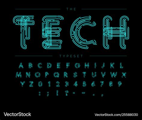 Cyber tech font contour scheme style Royalty Free Vector