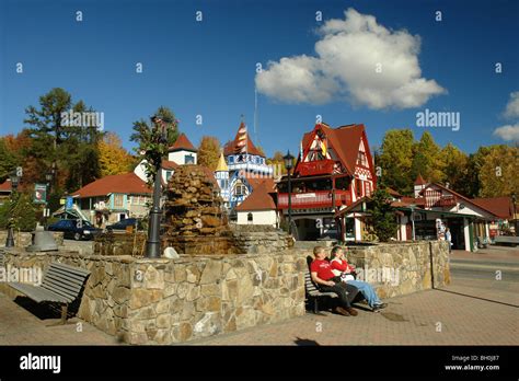 Helen, GA, Georgia, Alpine Village, fountain, autumn Stock Photo ...