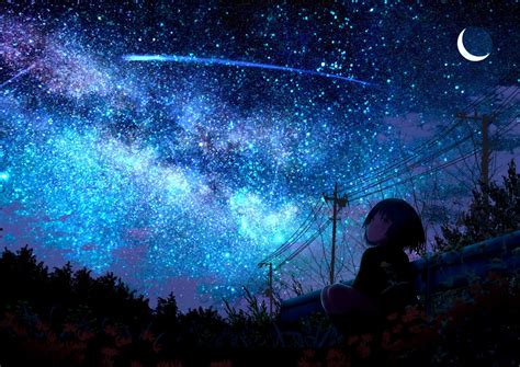 Download Night Shooting Star Starry Sky Anime Original Anime Night HD Wallpaper by クメキ