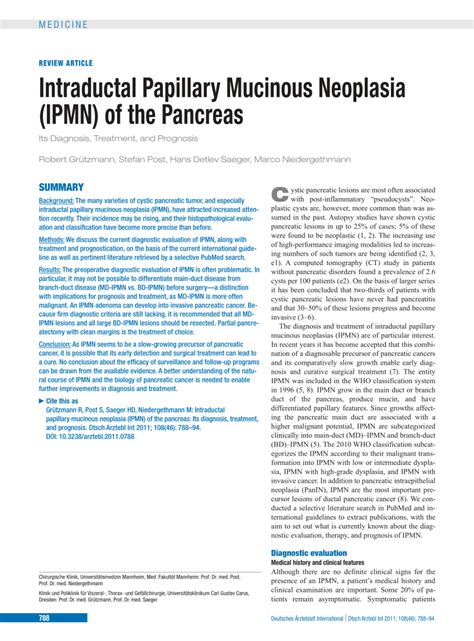 (PDF) Intraductal Papillary Mucinous Neoplasia (IPMN) of the Pancreas: Its Diagnosis, Treatment ...