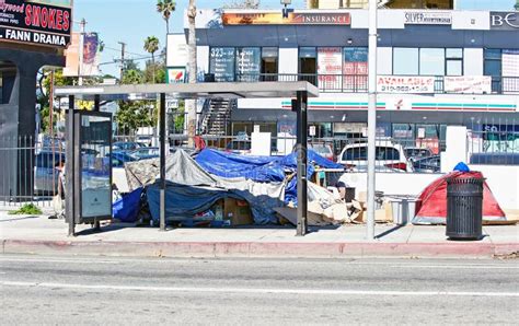 Homeless Encampments Set Along the Roadside in Hollywood, California ...