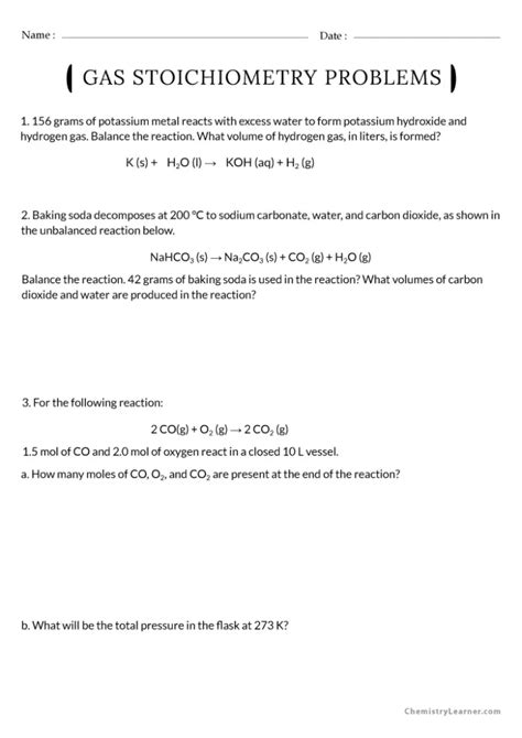 Free Printable Gas Stoichiometry Worksheets