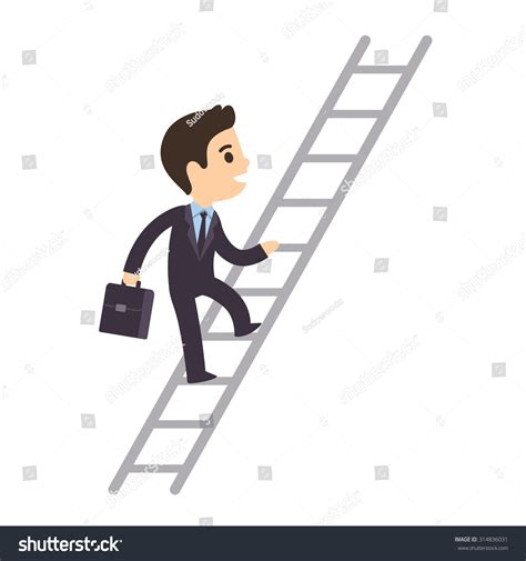 Cute Cartoon Businessman Climbing Corporate Ladder Stock Vector (Royalty Free) 314836031