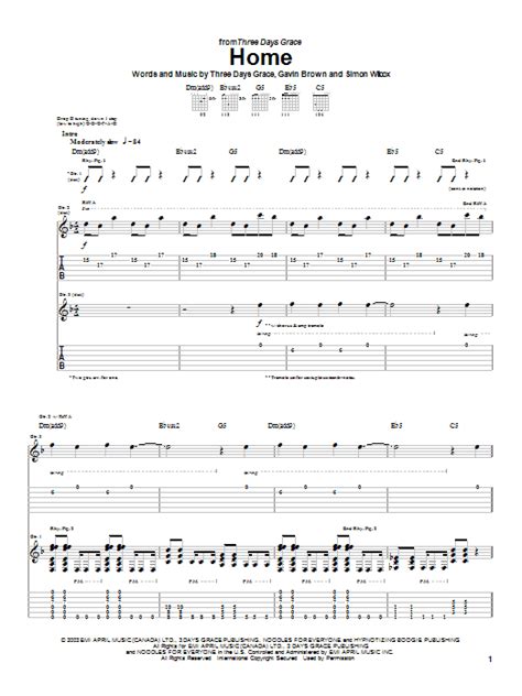 Home by Three Days Grace Sheet Music for Guitar Tab at Sheet Music Direct