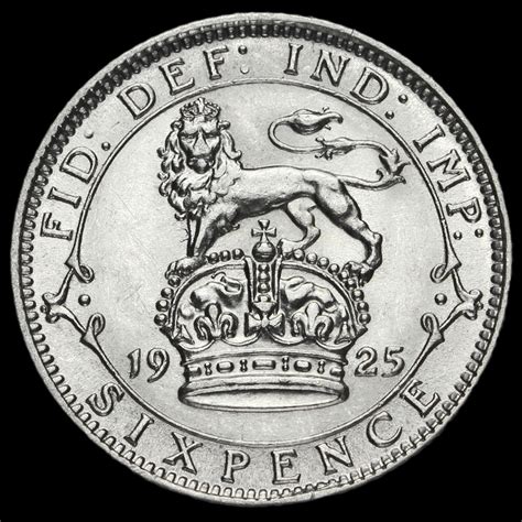 1925 George V Silver Sixpence, Broad Rim, Scarce, G/EF