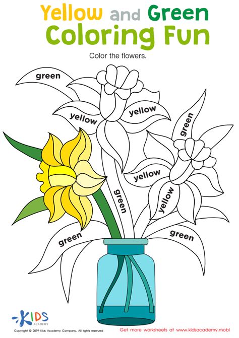 Yellow and Green Coloring Fun Worksheet: Free Coloring Page Printout for Kids