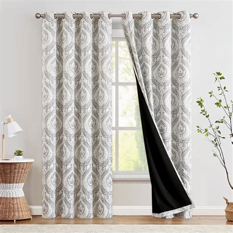 Curtainking 100% Blackout Darkening Curtains, 84 in Grey Damask Print, Thermal Insulated Drapes ...