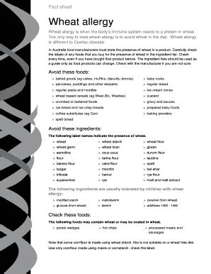 Fillable Online wch sa gov Wheat allergy is when the bodys immune system reacts to a protein in ...