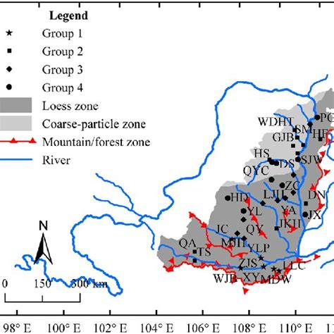 Map of the middle Yellow River basin with main streams and tributaries,... | Download Scientific ...