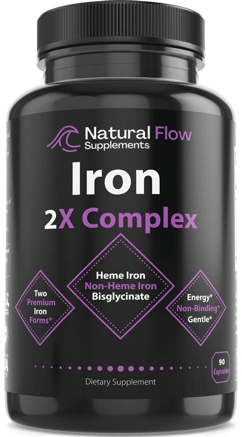 Natural Flow Supplements Iron 2-in-1 Premium Complete Complex, 2X Heme ...